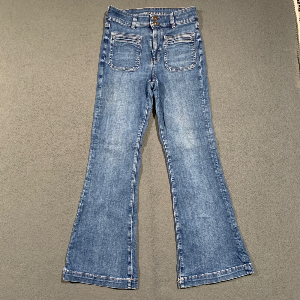 American Eagle Flare Jeans Womens 6 Super High Rise Blue Boho Retro